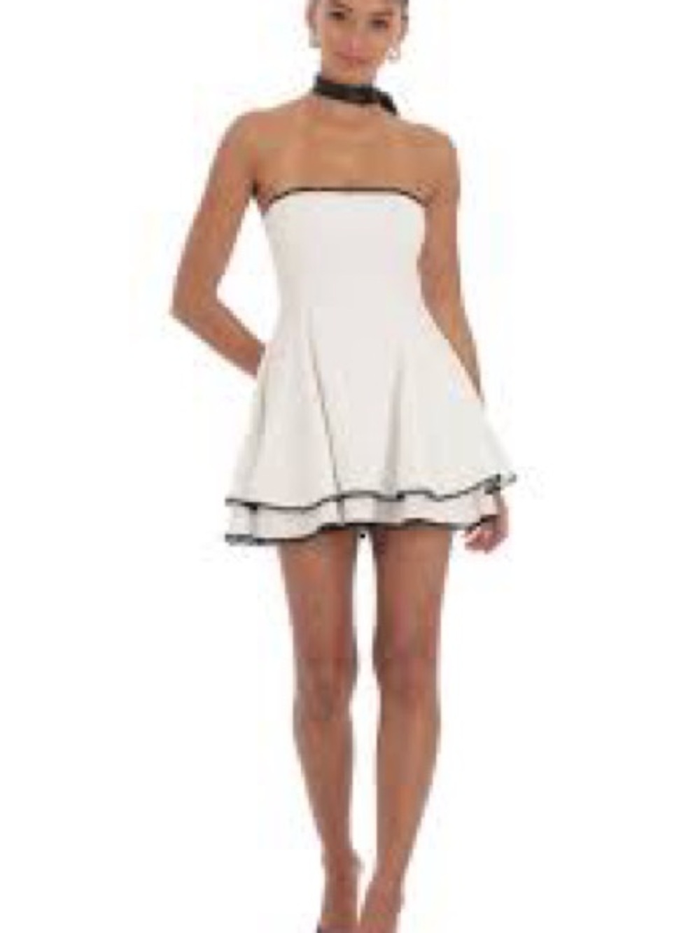 Lucy in the Sky S White Strapless Corset-Style Bandeau with Black Lace Trim